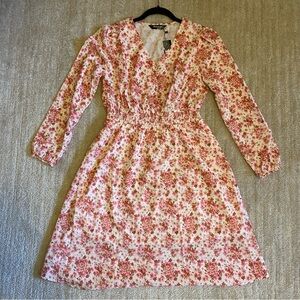 Allegra K Floral Print V-Neck Long Sleeve Smocked Waist Midi Dress, Small, NWT